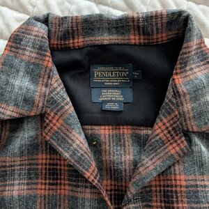 Pendleton Gray and Rust Plaid Wool Blend Button-Up Shirt